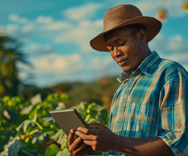 Agripreneur with tablet in agricultural setting